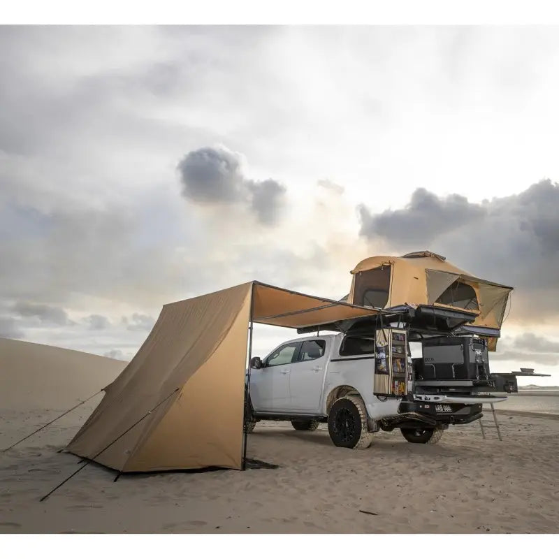 ARB Deluxe Awning Alcove Set up with a Rooftop Tent Back Left View