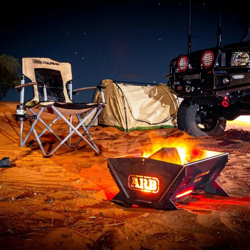 ARB Fire Pit Corten Weather Steel In Use Next to Campsite