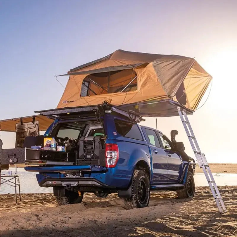 ARB Flinders Rooftop Tent Rear View With 4x4 Open