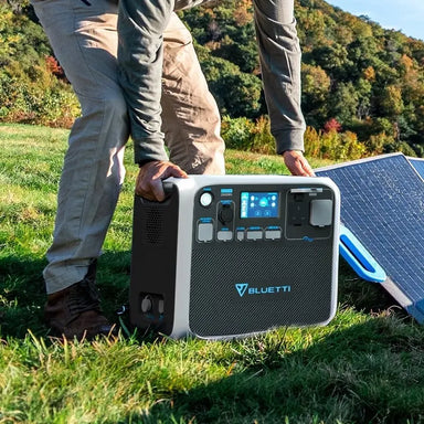 BLUETTI AC200P Portable Power Station Outdoors with Solar Panel