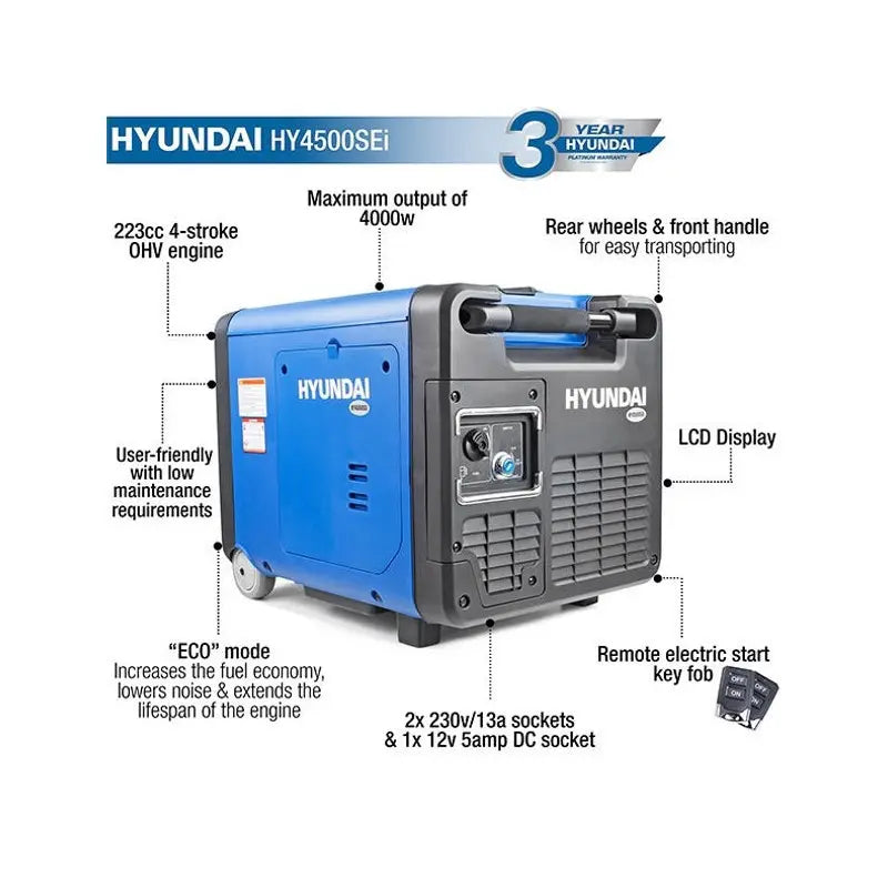 Hyundai 4kW Portable Inverter Generator HY4500SEi