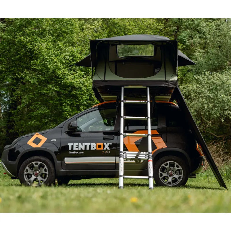 TentBox Lite Windbreak Side View Showing Ladders going up to the TentBox