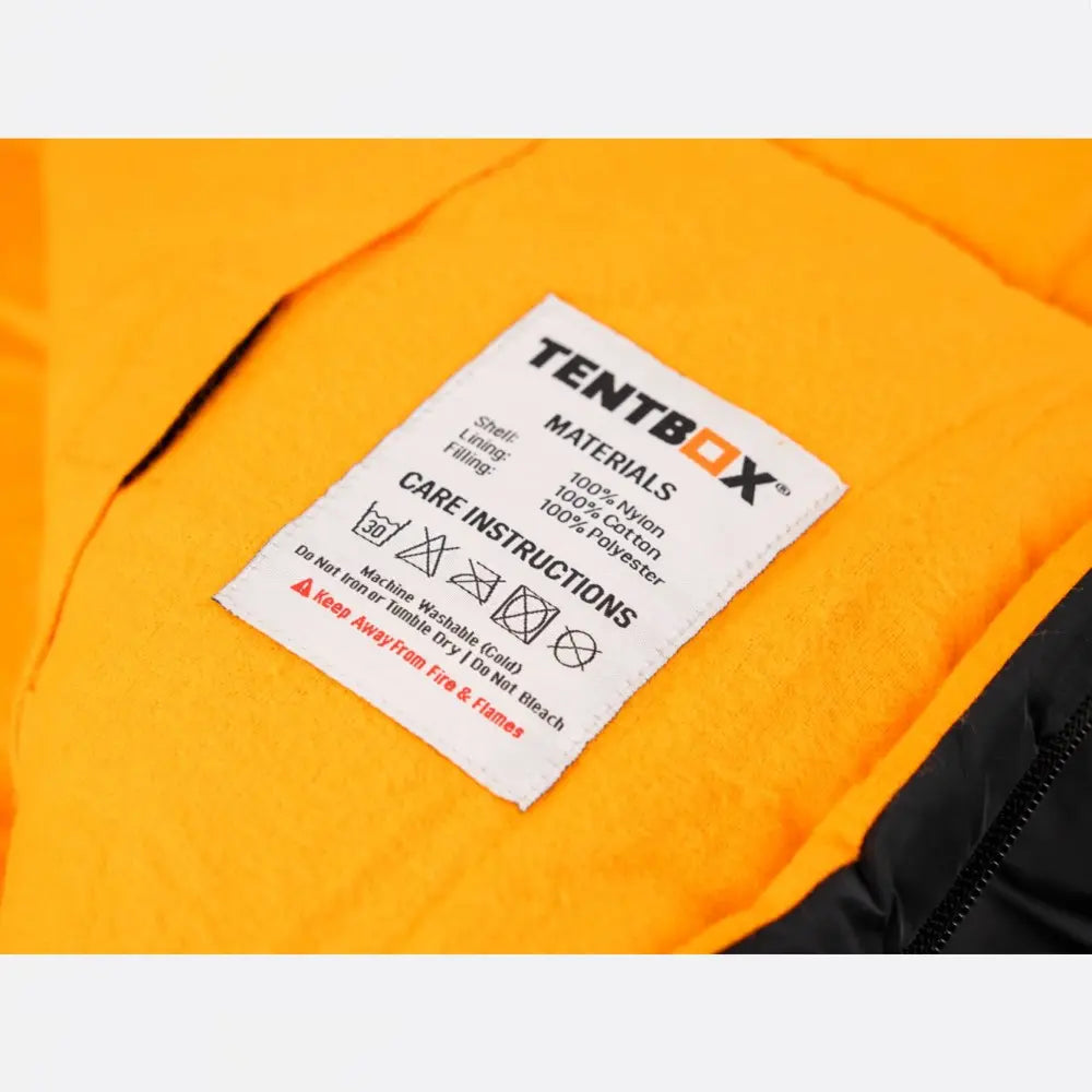 TentBox Sleeping Bag information label