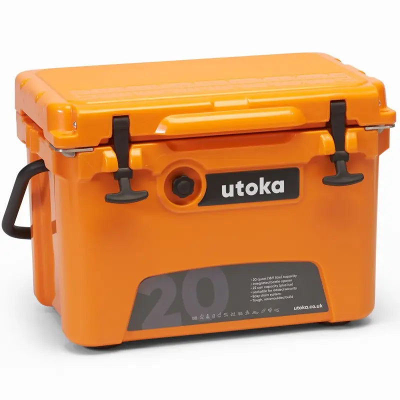 Utoka 20 Orange 18L Cool Box Front Angle View With Lid Closed