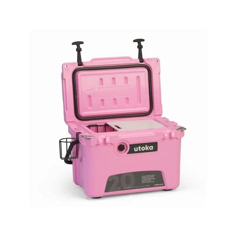 Utoka 20 Pink 18L Cool Box Front Angle View With Lid Open