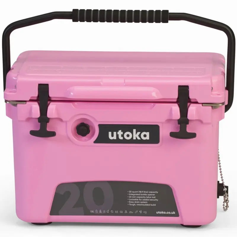 Utoka 20 Pink 18L Cool Box Front View With Lid Closed