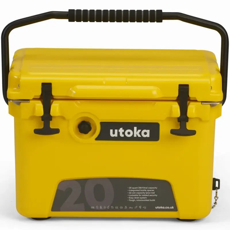 Utoka 20 Yellow 18L Cool Box Front View With Lid Closed