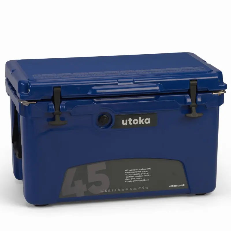 Utoka 45 blue 42L cool box front angle view