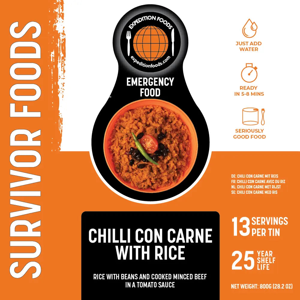 expedition foods tin of chilli con carne front label