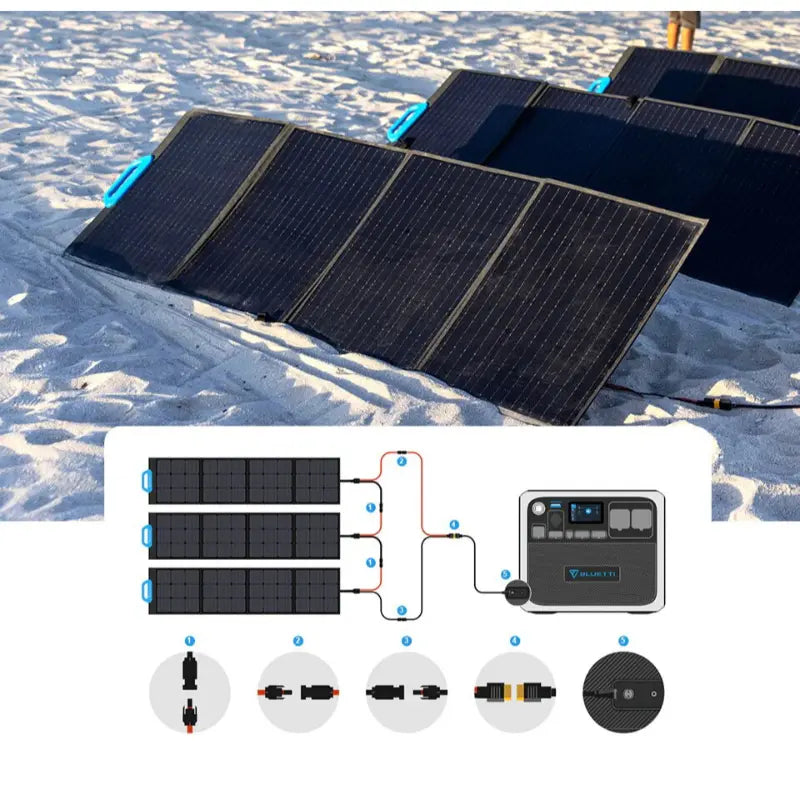 BLUETTI PV200 Solar Panel x 3 Connected to Power Station