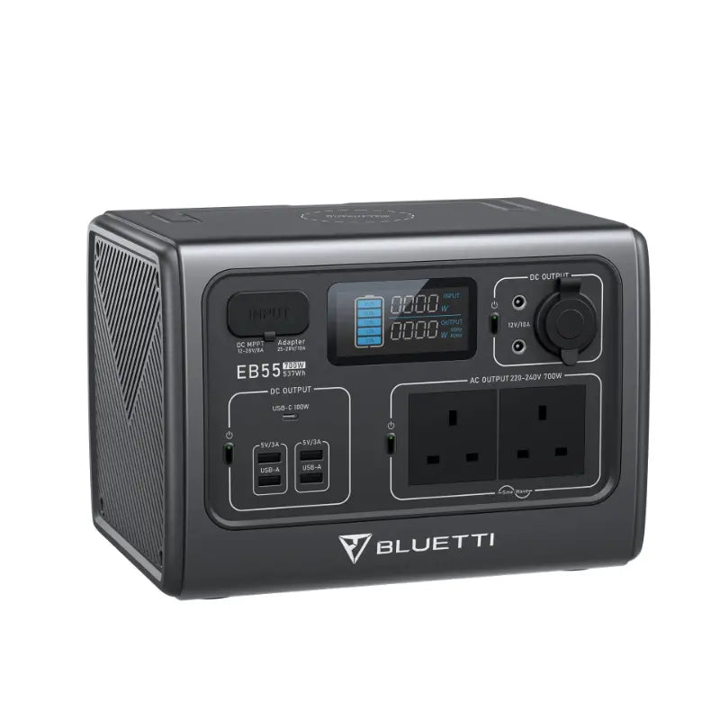 Bluetti EB55 Portable Power Station From Above Front Left Angled View