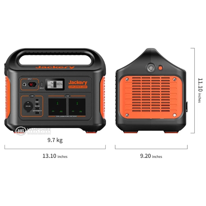 Jackery Explorer 1000 Portable Power Station Front and Back View Weight and Dimensions