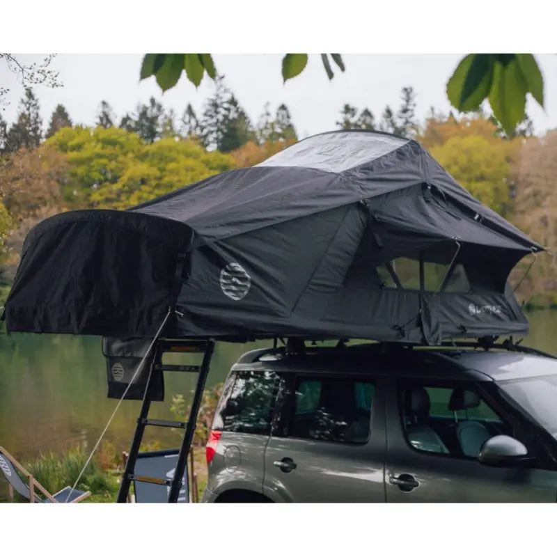 Latitude Pioneer Rooftop Tent Black On Car Close Up Side View