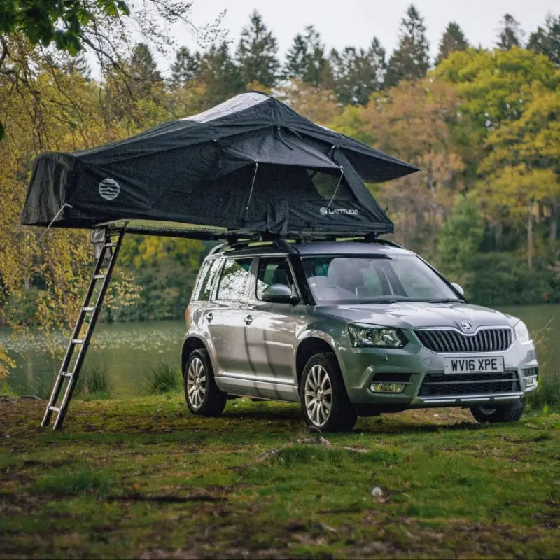 Latitude Pioneer Rooftop Tent Black On Car Front View