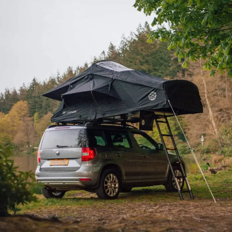 Latitude Pioneer Rooftop Tent Black On Car Rear View