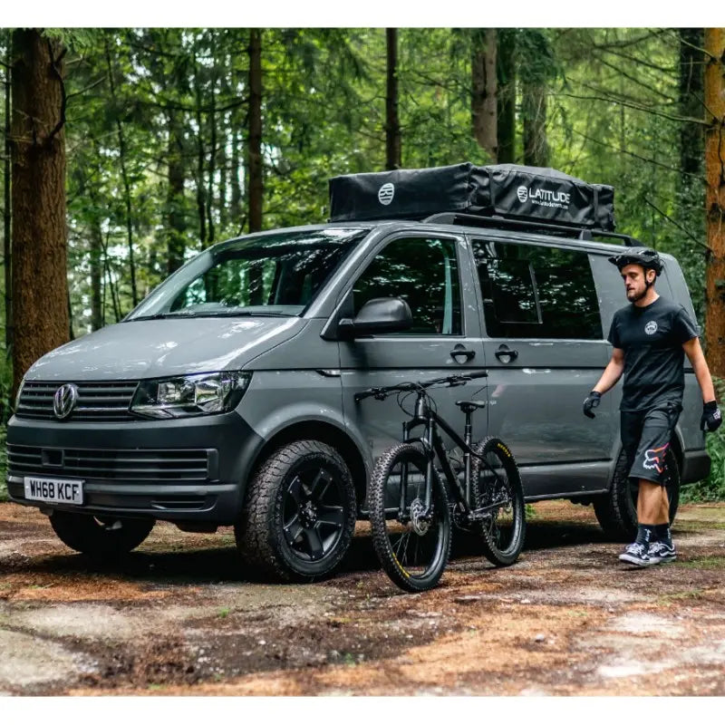 Latitude Pioneer Rooftop Tent Dark Grey On Van Closed View