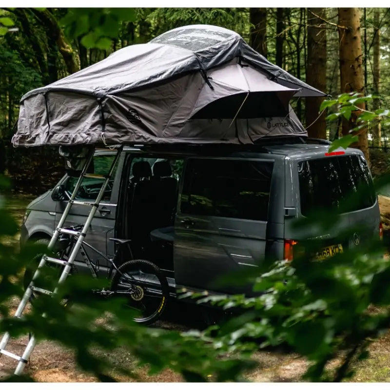 Latitude Pioneer Rooftop Tent Dark Grey On Van Rear Side View