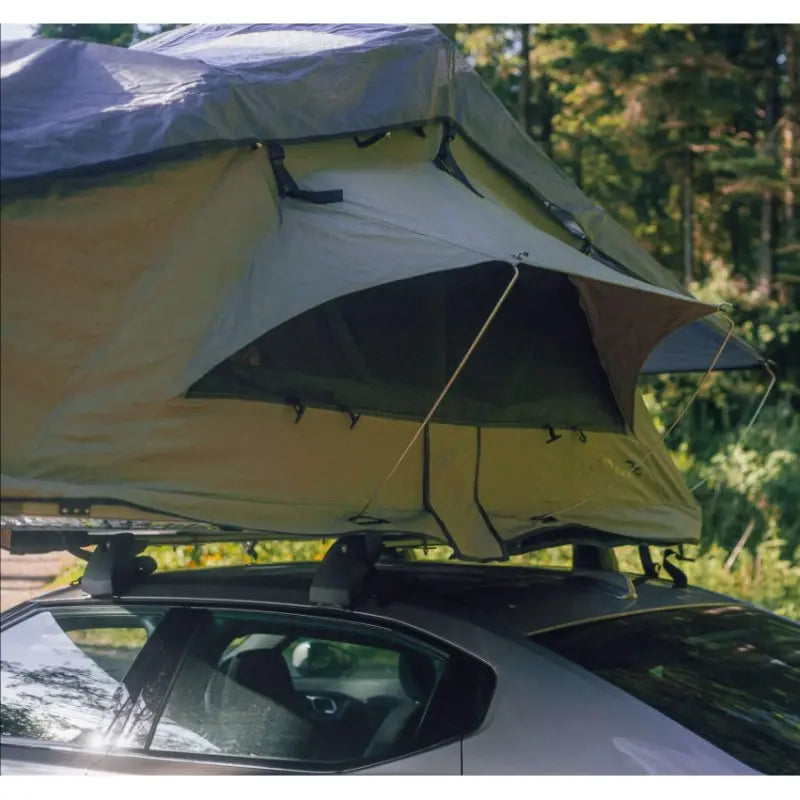 Latitude Pioneer Rooftop Tent Green On Car Close Up View