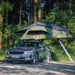 Latitude Pioneer Rooftop Tent Green On Car Front Angled View