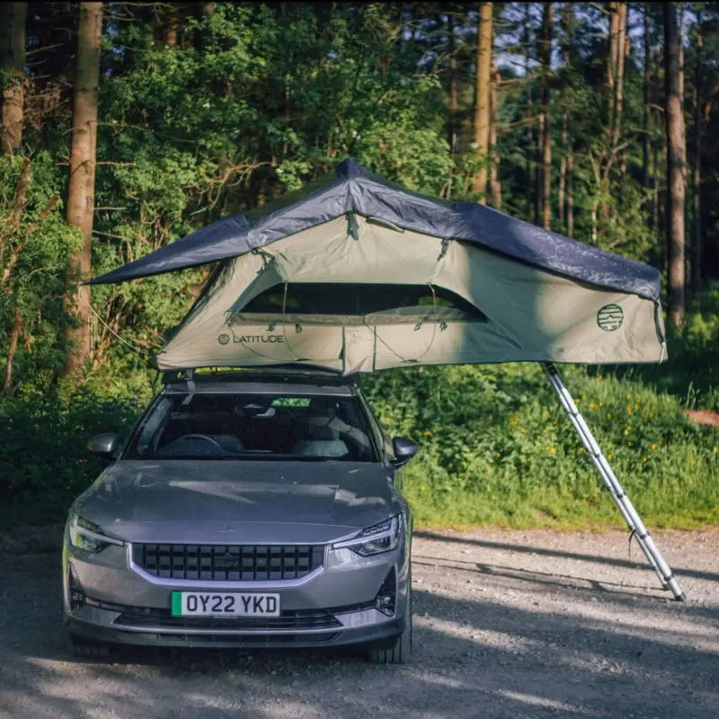 Latitude Pioneer Rooftop Tent Green On Car Front View