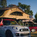 Latitude Pioneer Rooftop Tent Khaki On Car Close Up Front Angled View