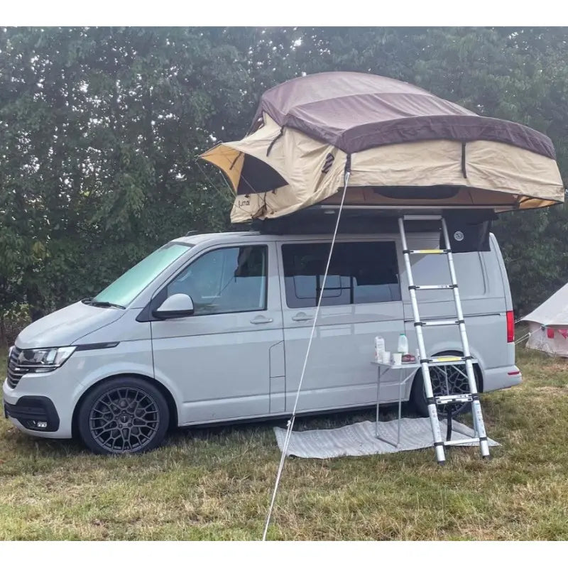 Latitude Pioneer XL Rooftop Tent Green on Van Front Side View