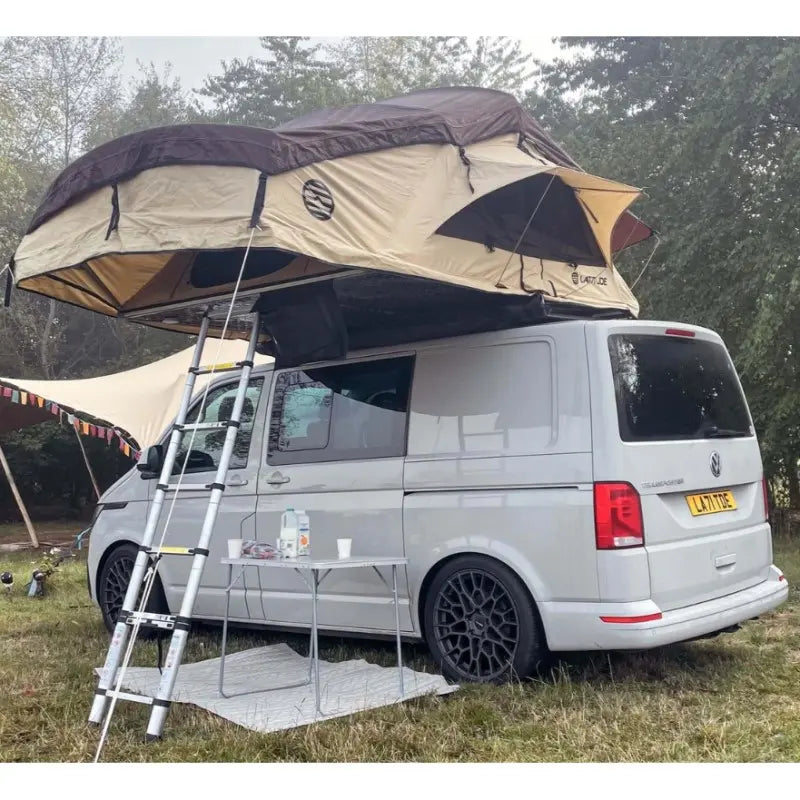 Latitude Pioneer XL Rooftop Tent Green on Van Rear Side View